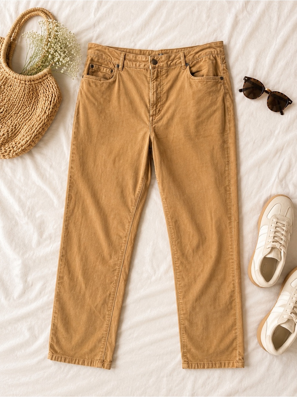 J. McLaughlin Camel Velveteen Slim Ankle Pants | Quiet Luxury Preppy Career